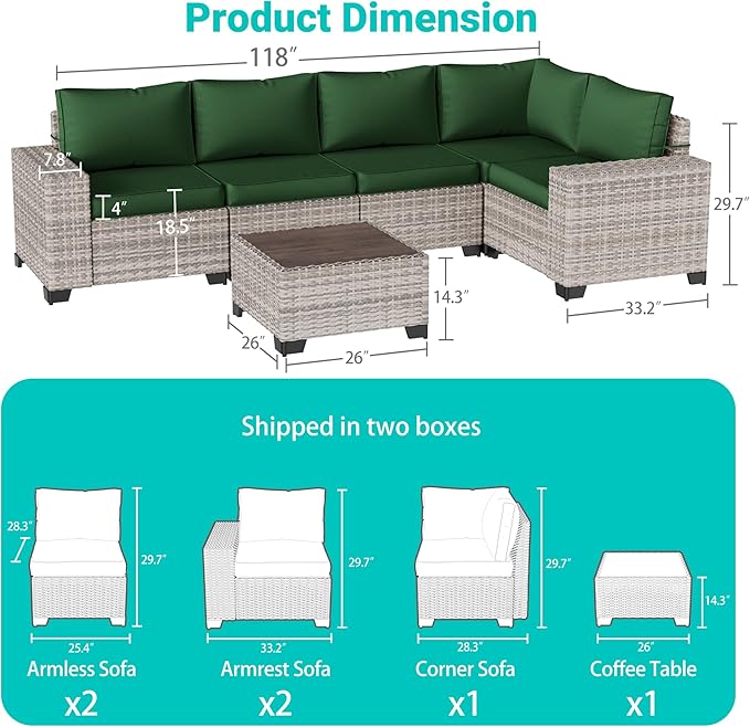 6-Piece Outdoor Patio Furniture Set Wicker Sectional Sofa Set, Patio - Image 4