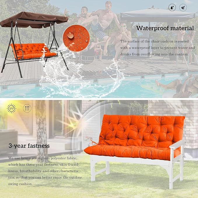 Outside Benches Cushion with Backrest, Thicken Waterproof Swing Cushions 2/3 - Image 6