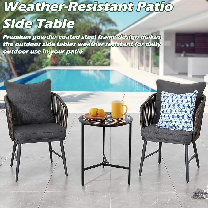 Party Zealot Set of 2 Small Round Metal Side Tables, 13-Inch Black Outdoor End - Image 8