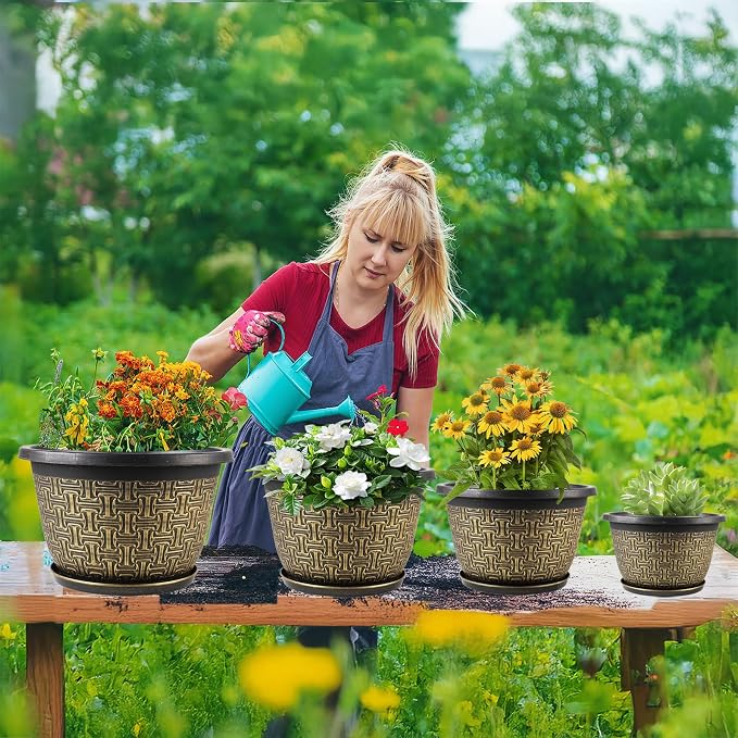 10 Inch Plant Pots, 4 Pack Flower Pots Outdoor - Image 7