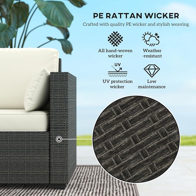 Outsunny Patio Couch PE Wicker Deep Seating Outdoor Sofa - Image 4