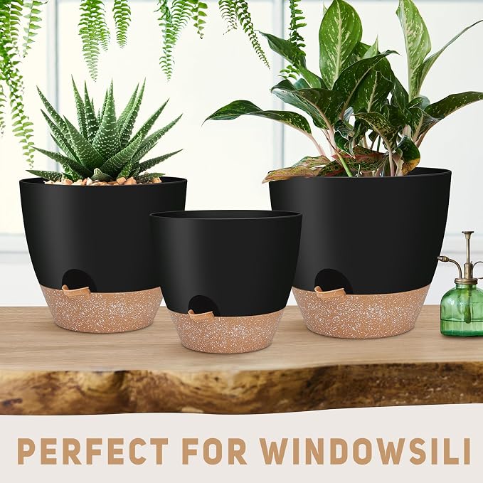 12" 10" 9" Large Self Watering Plant Pots, 3 Pack Flower Pots Planters - Image 4