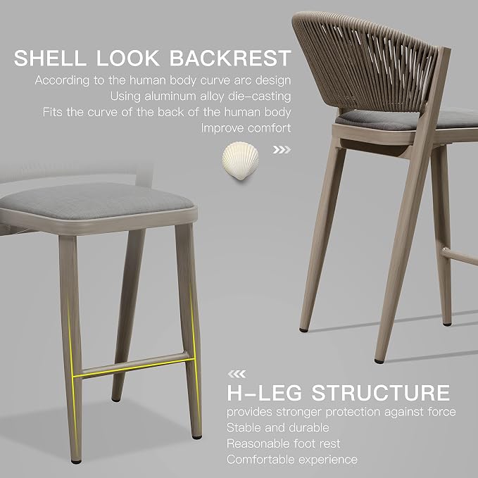 PURPLE LEAF Counter Height Bar Stool Set of 2 Modern Aluminum Rattan Wicker - Image 6