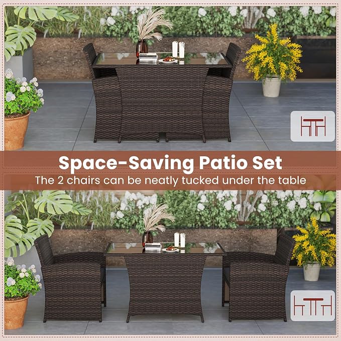 Tangkula 3 Piece Patio Wicker Dining Set, 2 Rattan Chairs - Image 6