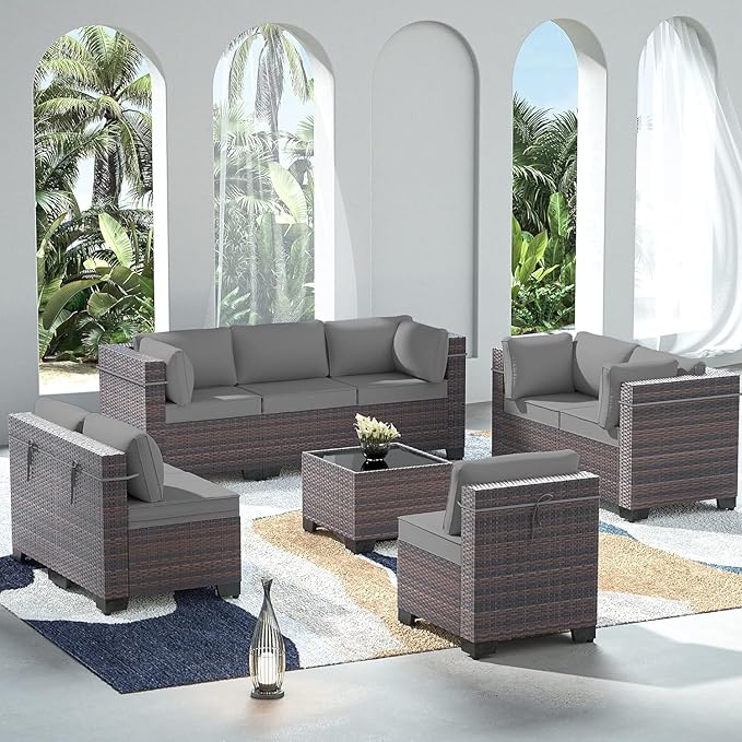 Outdoor Patio Furniture Set, 9 Pieces Outdoor Sectional Furniture Patio Set by ASJMR