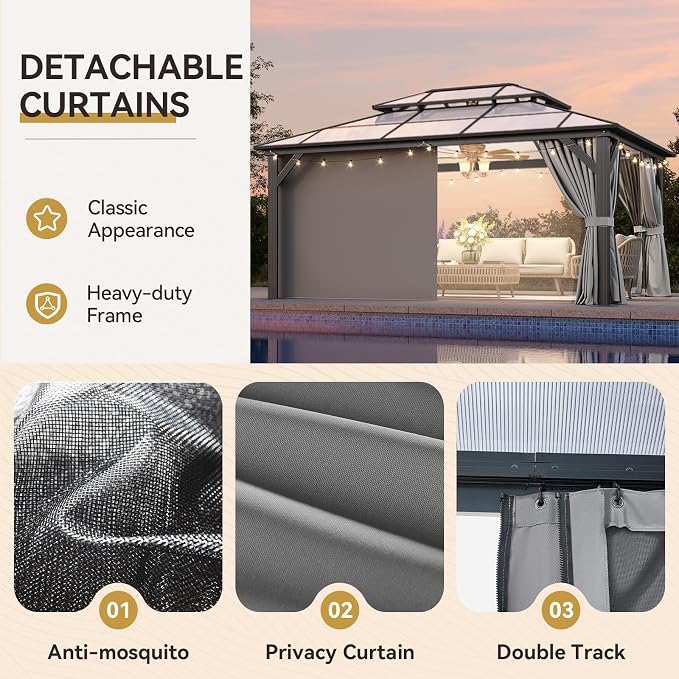 Aoxun 12'x16' Hardtop Gazebo, Outdoor Metal Gazebo - Image 5
