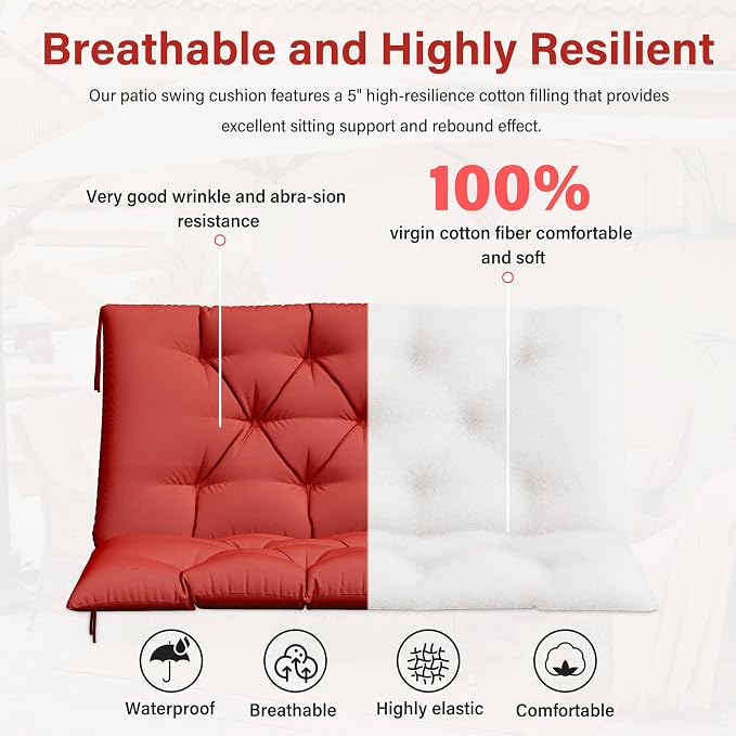 Porch Swing Cushion with Backrest, Waterproof Bench Cushion - Image 4