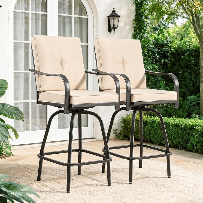 Patio Swivel Bar Stools, Outdoor Bar Height Swivel Chairs Set of 2 by GOOGIC