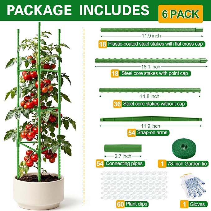 WAENLIR 6-Pack Tomato Cage for Garden, Plant Stakes for Pots, Durable Tomato - Image 2