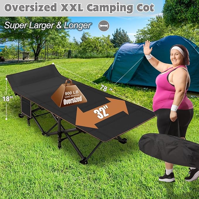ABORON XXL Camping Cot with 2in Memory Foam Trifold Mattress, 900LBS Heavy Duty - Image 3