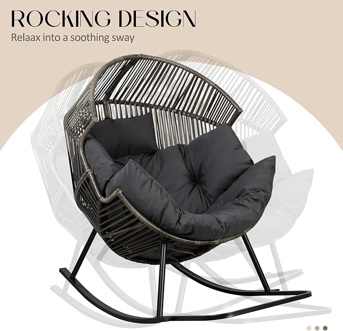 JAMFLY Egg Chair Rocking Chairs, Wicker Patio Chair Oversized Lounger Chair - Image 5