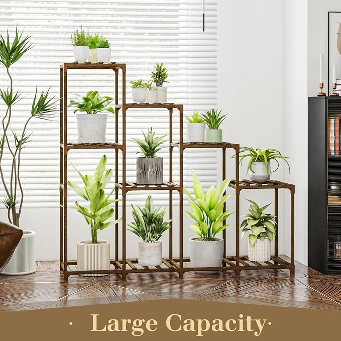 Bamworld Tall Plant Stand Indoor Wood Plant Shelf Outdoor Tiered Plant Rack - Image 3