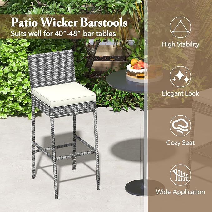 COSTWAY Outdoor Wicker Bar Stools Set of 4, Footrest and Backrest, Rattan - Image 4