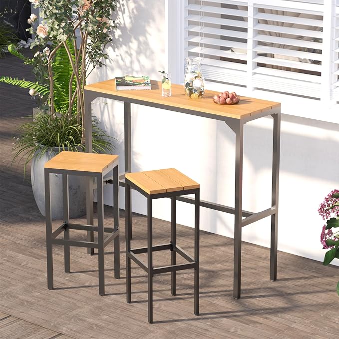 AECOJOY 3-Piece Outdoor Bar Set, Patio Bar Height Table and Chairs Set 47" - Image 8