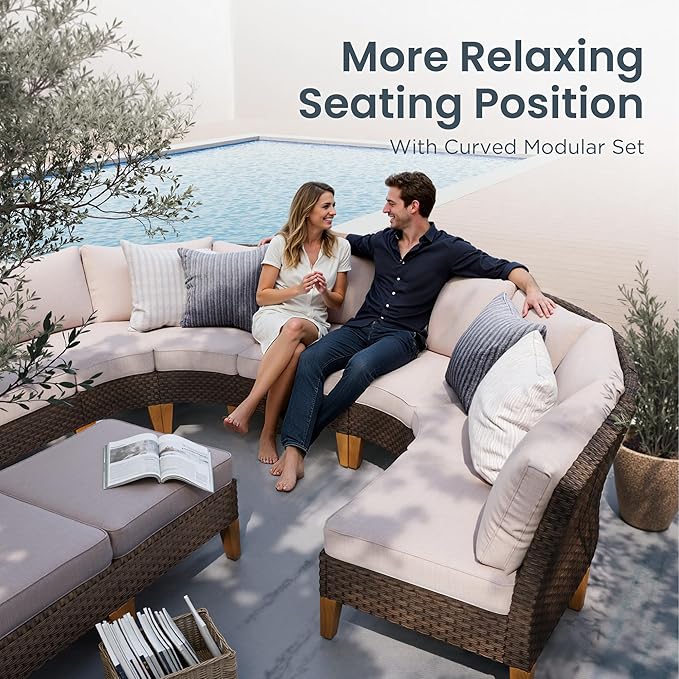 PHI VILLA 2 Pieces Patio Ottoman, All Weather Rattan Wicker Ottoman Seat - Image 2