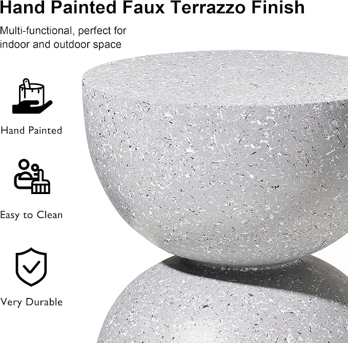 Glitzhome Outdoor Side Tables Set of 2, Heavy Duty Patio Sturdy Faux Terrazzo - Image 6