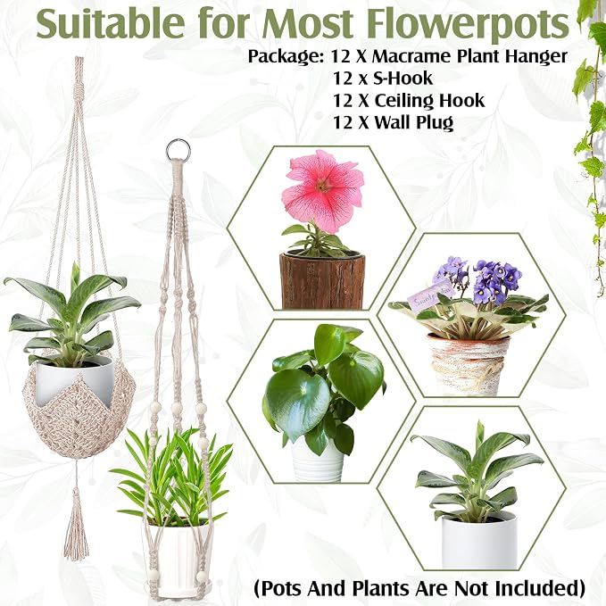 Hoteam 12 Pcs Macrame Plant Hangers Macrame Hanging Planters - Image 5