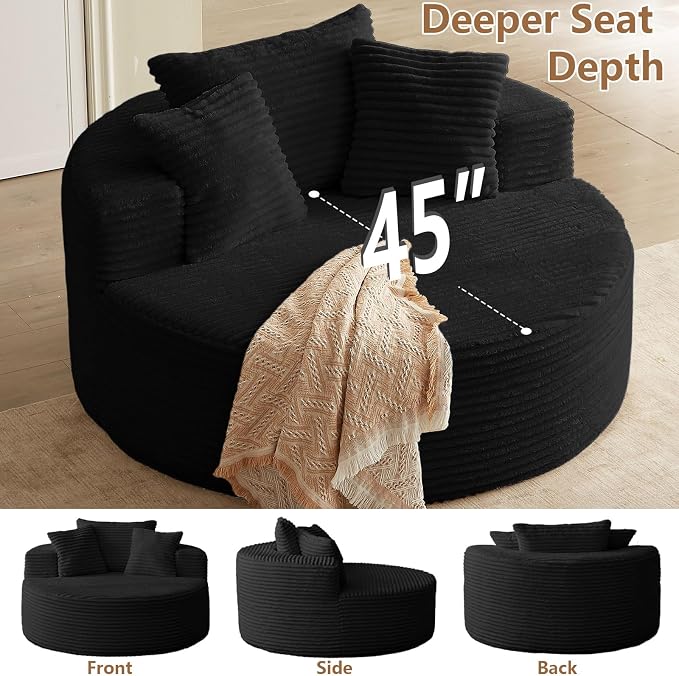 Oversized Round Chair Lounge Chaise Indoor, Upholstered Corduroy Deep Seat - Image 6