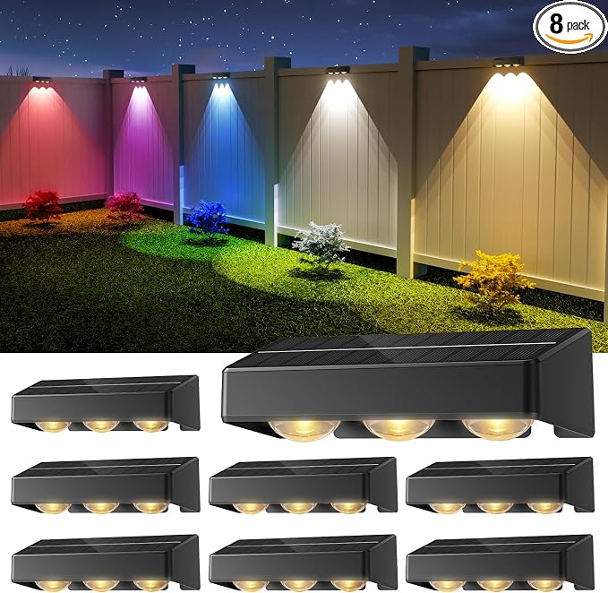 NIORSUN Solar Fence Lights, 8 Pack Solars Deck Light, RGB Color, Outdoor Bulb by NIORSUN