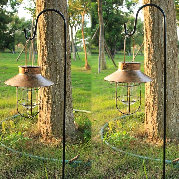 2 Pack Solar Lanterns, Outdoor Hanging Lights Metal - Image 6