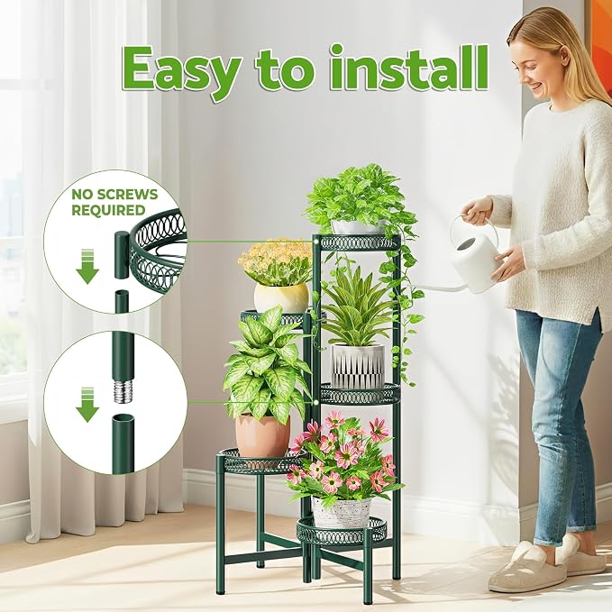 5-Tier Metal Plant Stand Indoor Outdoor, Corner Tall Plant Shelf - Image 6