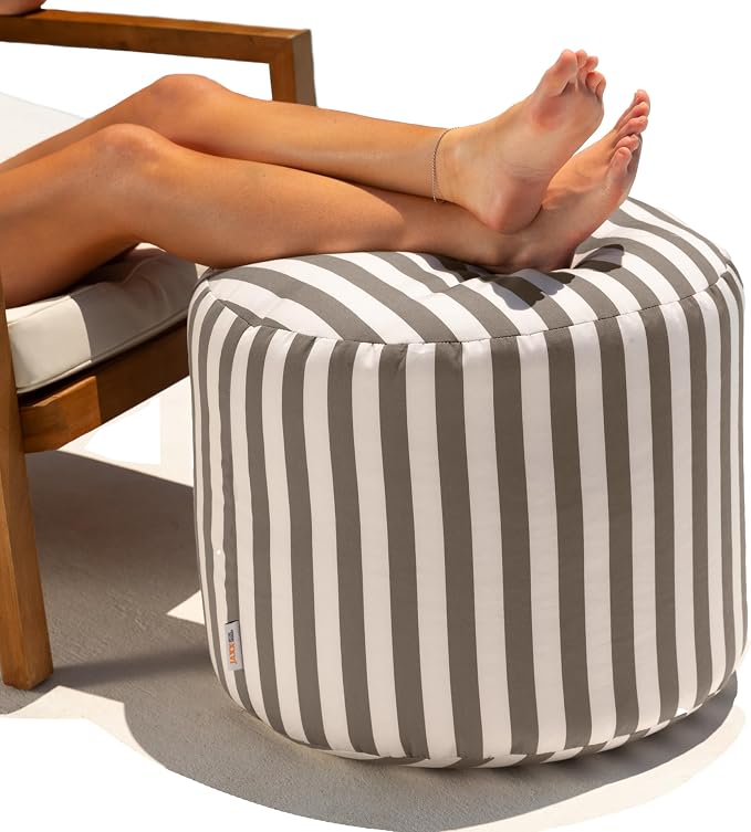 Jaxx Spring Indoor/Outdoor Bean Bag Pouf Ottoman, Taupe Stripes by Jaxx