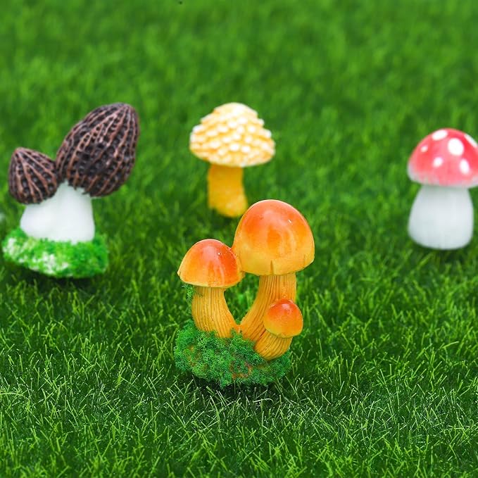 ONEST 33 Pieces Garden Miniature Accessories Mini Resin Mushroom Lawn Micro - Image 4