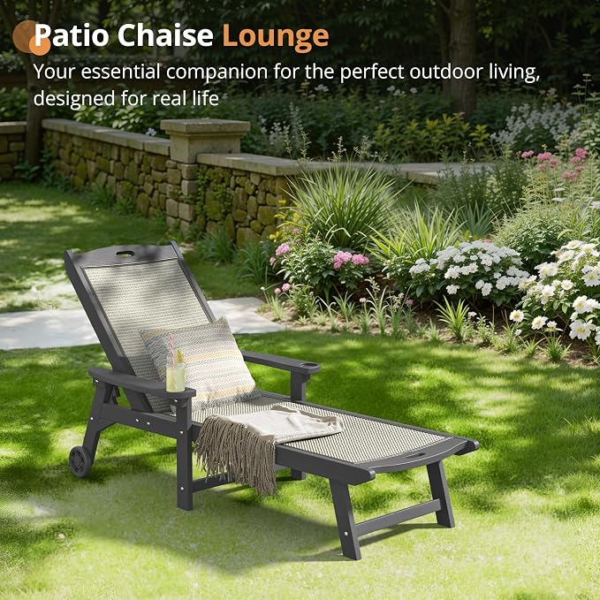 LUE BONA Chaise Lounge Chair Outdoor, HDPS and HDPE Wicker Material, Patio - Image 5