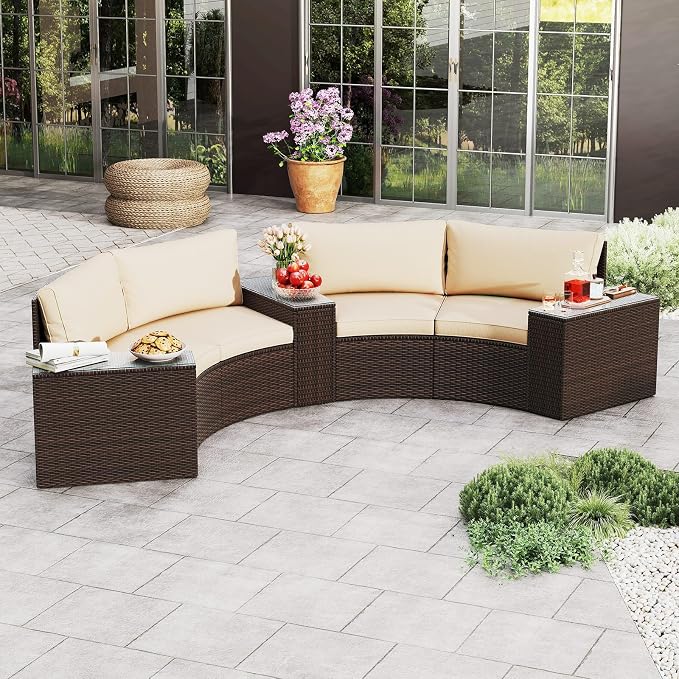 Tangkula 5 Pieces Patio Furniture Set, PE Rattan Half-Moon Curved Sectional - Image 4