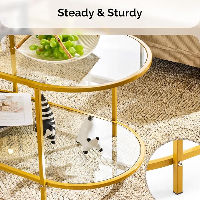 VINGLI 38" Oval Coffee Table, Transparent Glass Metal Coffe Table - Image 6