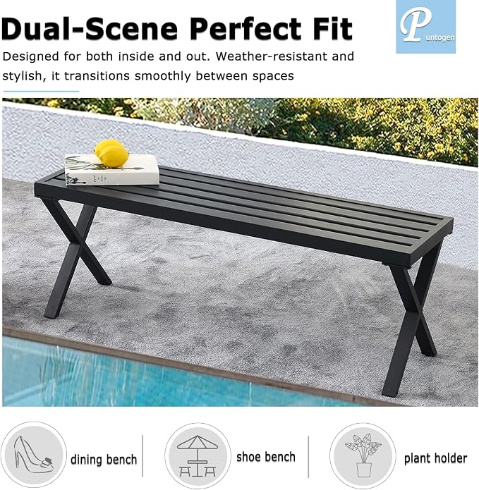 Black Outdoor Bench Set of 2, Patio Garden Bench, All Wheather Outdoor Bench - Image 6