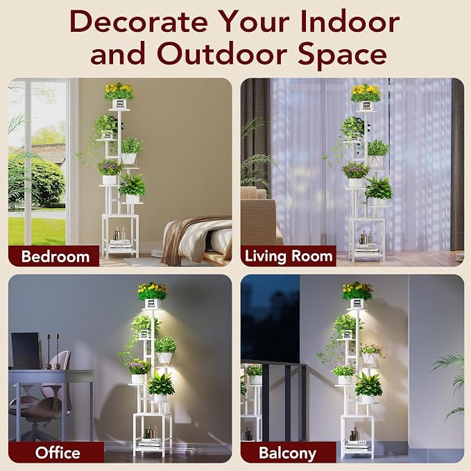 Plant Stand Indoor with Grow Light, 6-Tiered Tall Plant Stand Indoor, Metal - Image 7