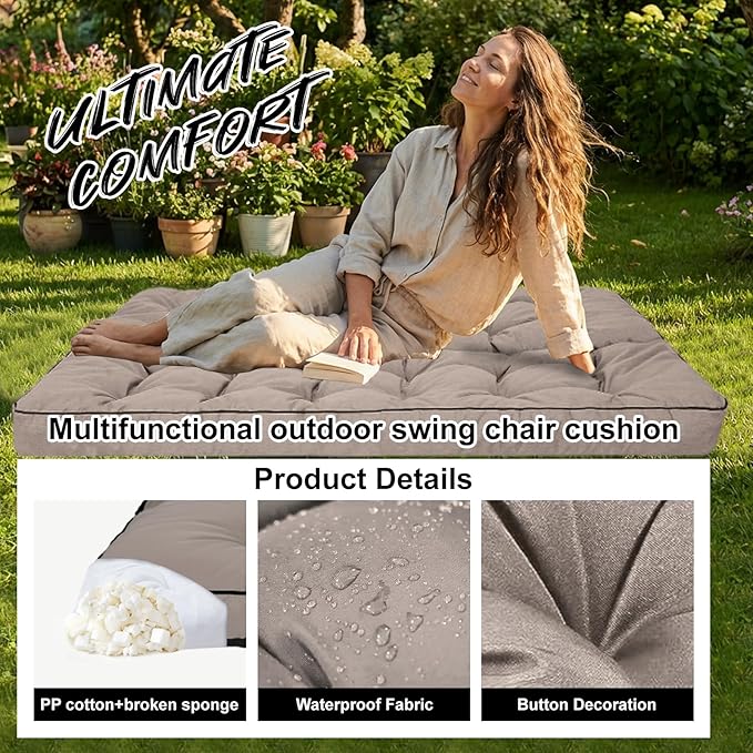 Waterproof Porch Swing Cushion Replacement, Thick 4" 2–3 Seat Outdoor Swing - Image 3
