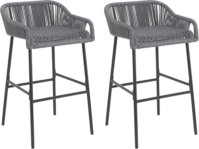 Christopher Knight Home Sivir Outdoor Barstool Set of 2, Patio Woven Rope Bar - Image 5