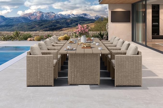 PURPLE LEAF 11 Pieces Outdoor Patio Dining Set Modern Large Weather-Resistant by PURPLELEAF
