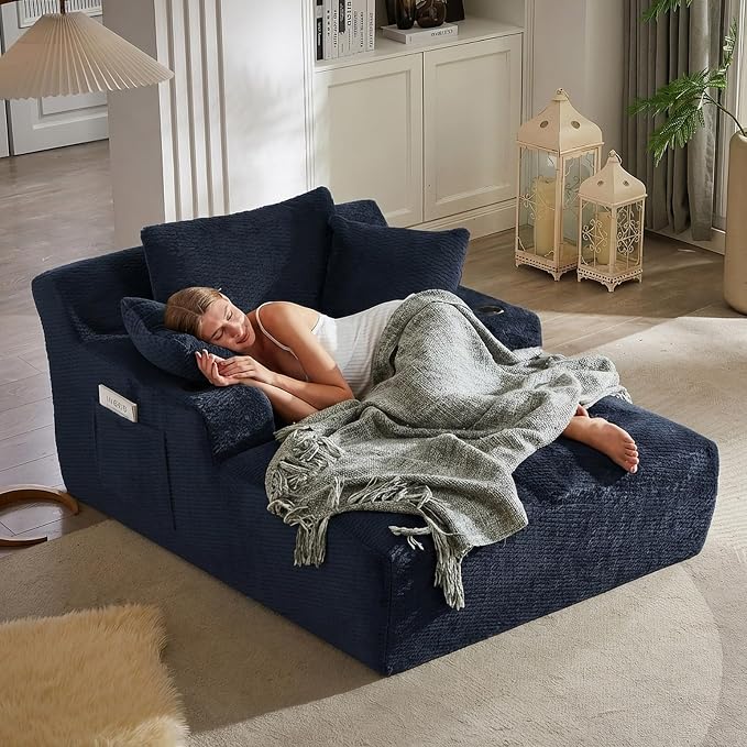 Oversized Chaise Lounge Chair Indoor, Upholstered Boneless Cloud Couch Chair by ODUWA