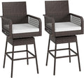 ORALNER Outdoor Wicker Swivel Bar Stools Set of 2, Footrest & Seat Cushion by ORALNER