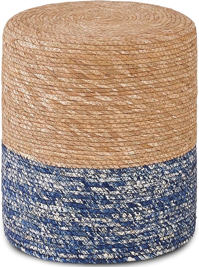 Wimarsbon Natural Seagrass Foot Stool, Hand Weaving Round Ottoman, by Wimarsbon