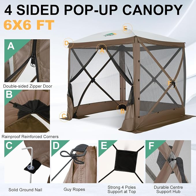 COBIZI 6x6 FT Pop up Gazebo Tent, Screen Tent - Image 3