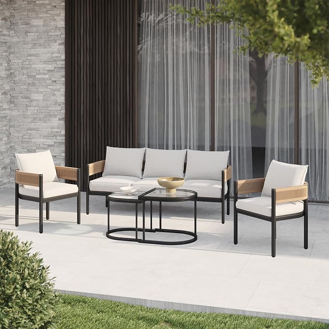 Gand Patio Outdoor 3-Seat Couch Sofa, Wicker Conversation Set - Image 8