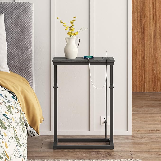 TUTOTAK End Table with Charging Station, Side Table, Tall Couch Table, Sofa - Image 6