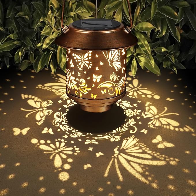 Outdoor Hanging Solar Lantern Waterproof Outside Metal Openwork Butterfly - Image 2