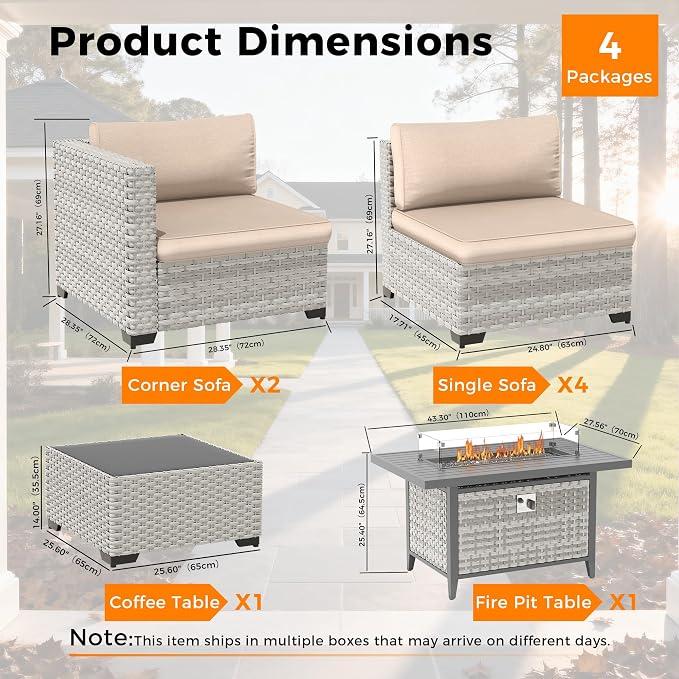 6-Seat Modern Outdoor Wicker Rattan Patio Furniture Set - Image 3