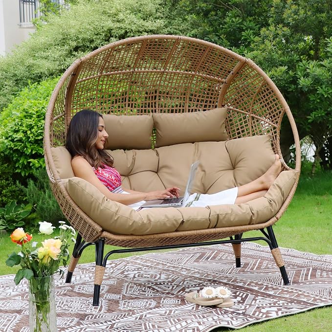 NICESOUL® Double Egg Chair Indoor Outdoor Stationary Oversized Thicken Padded by NICESOUL