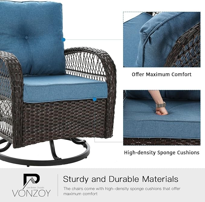 3 Pieces Patio Furniture Set, Outdoor Swivel Glider Rocker, Wicker Patio Bistro - Image 5