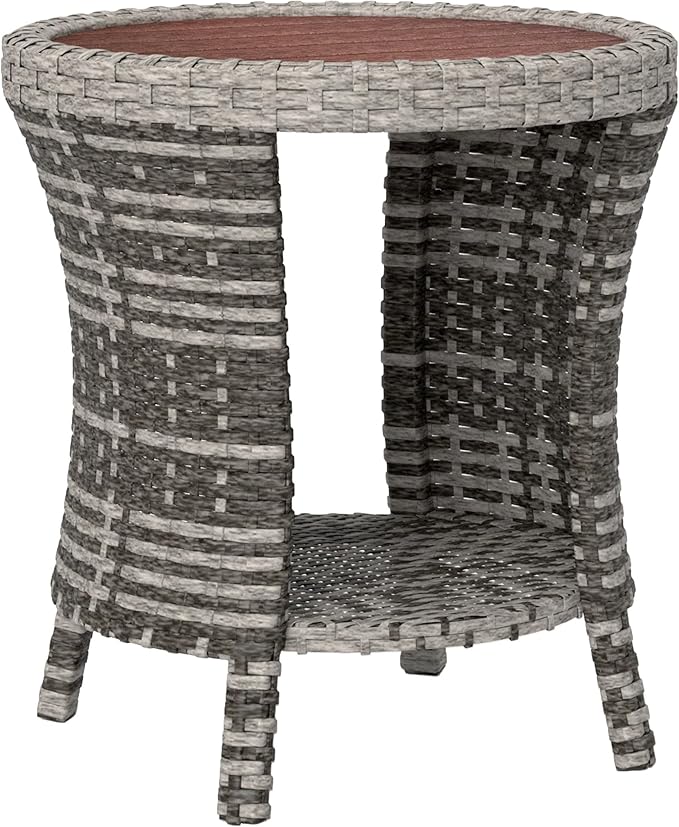 Outsunny 18" Outdoor Wicker Coffee Table, 2-Tier Patio Side Table by Outsunny