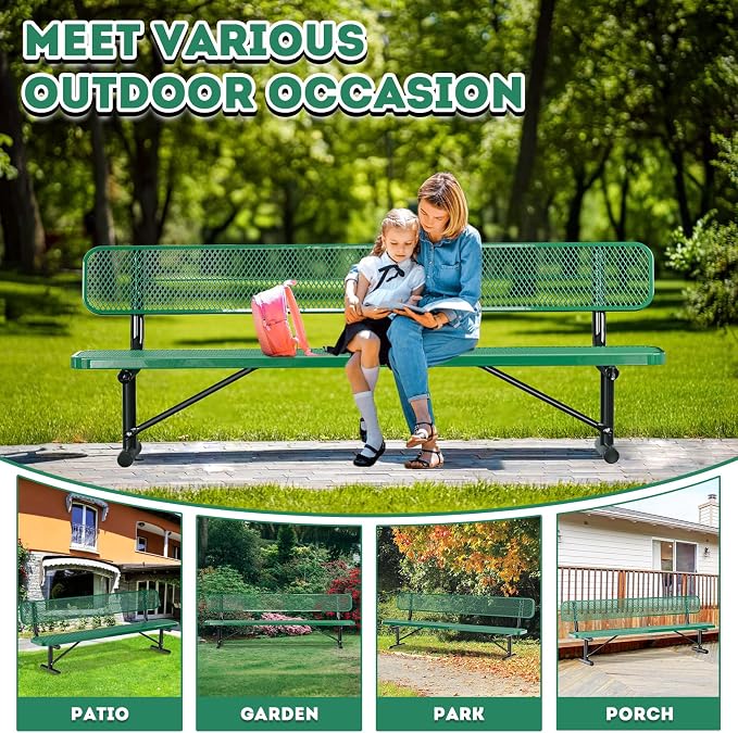 8FT/96INCH Heavy Duty Metal Park Bench - Image 6