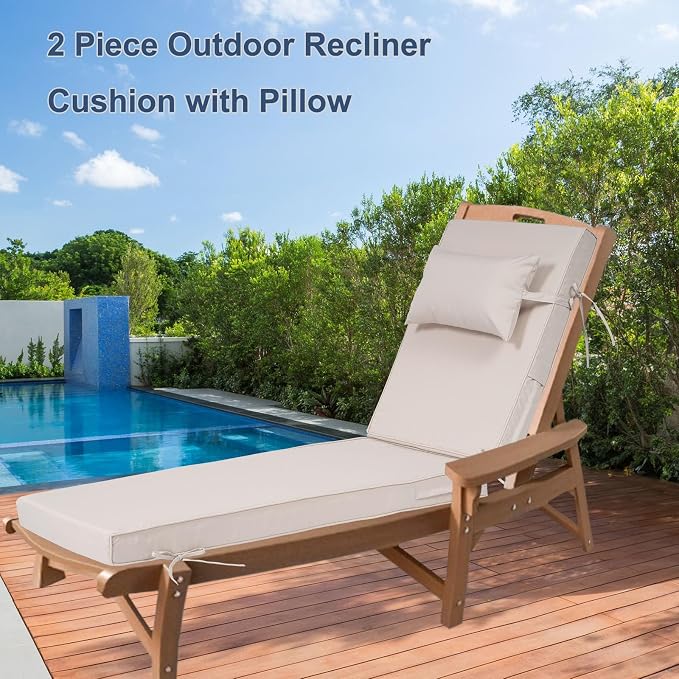 Outdoor Chaise Lounge Cushions Set of 2, Waterproof Fade Resistant Patio - Image 6