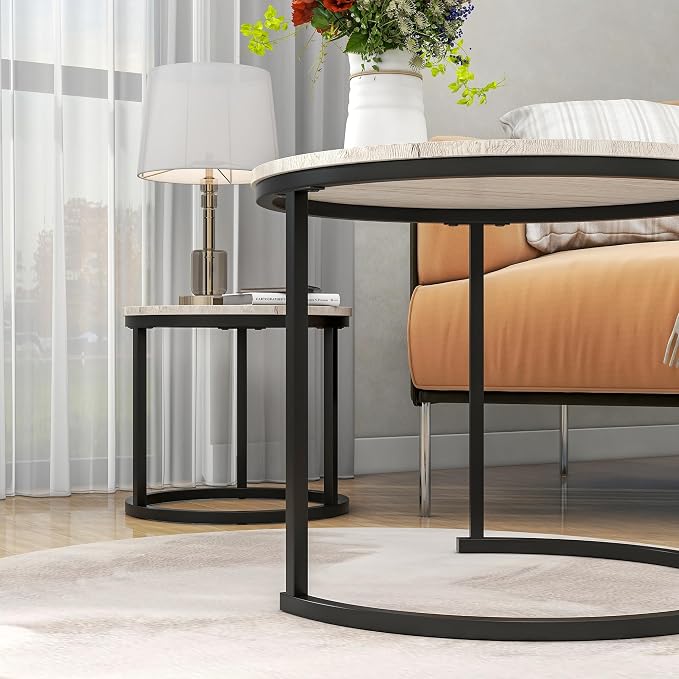 HOJINLINERO Round Coffee Table, Nesting Coffee Table Set of 2, Center Tables - Image 6