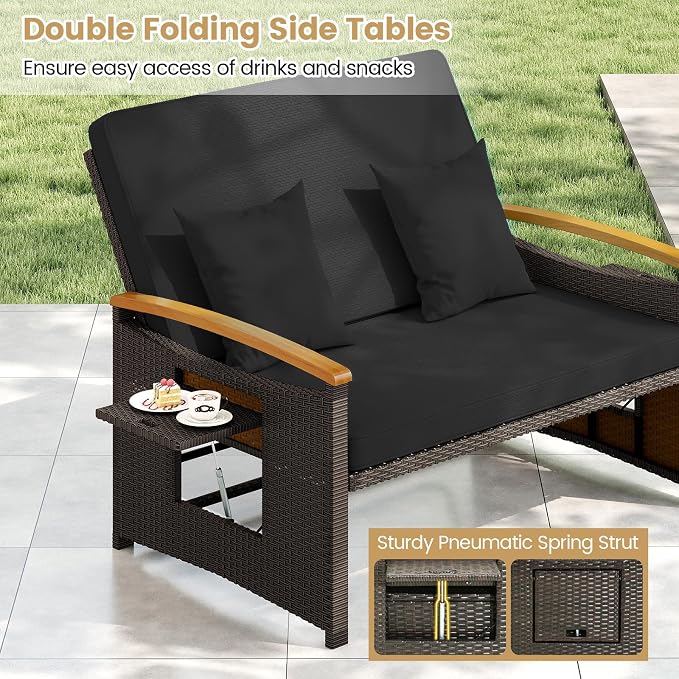 COSTWAY Patio Rattan Daybed, Outdoor Loveseat Sofa - Image 7